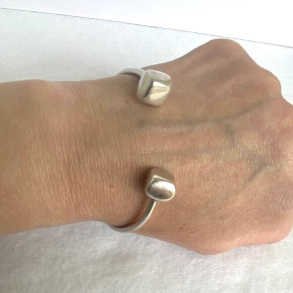 Sterling Silver 925 Modernist Style Square Capped Charm Cuff Bracelet Size 7" - Picture 7 of 16